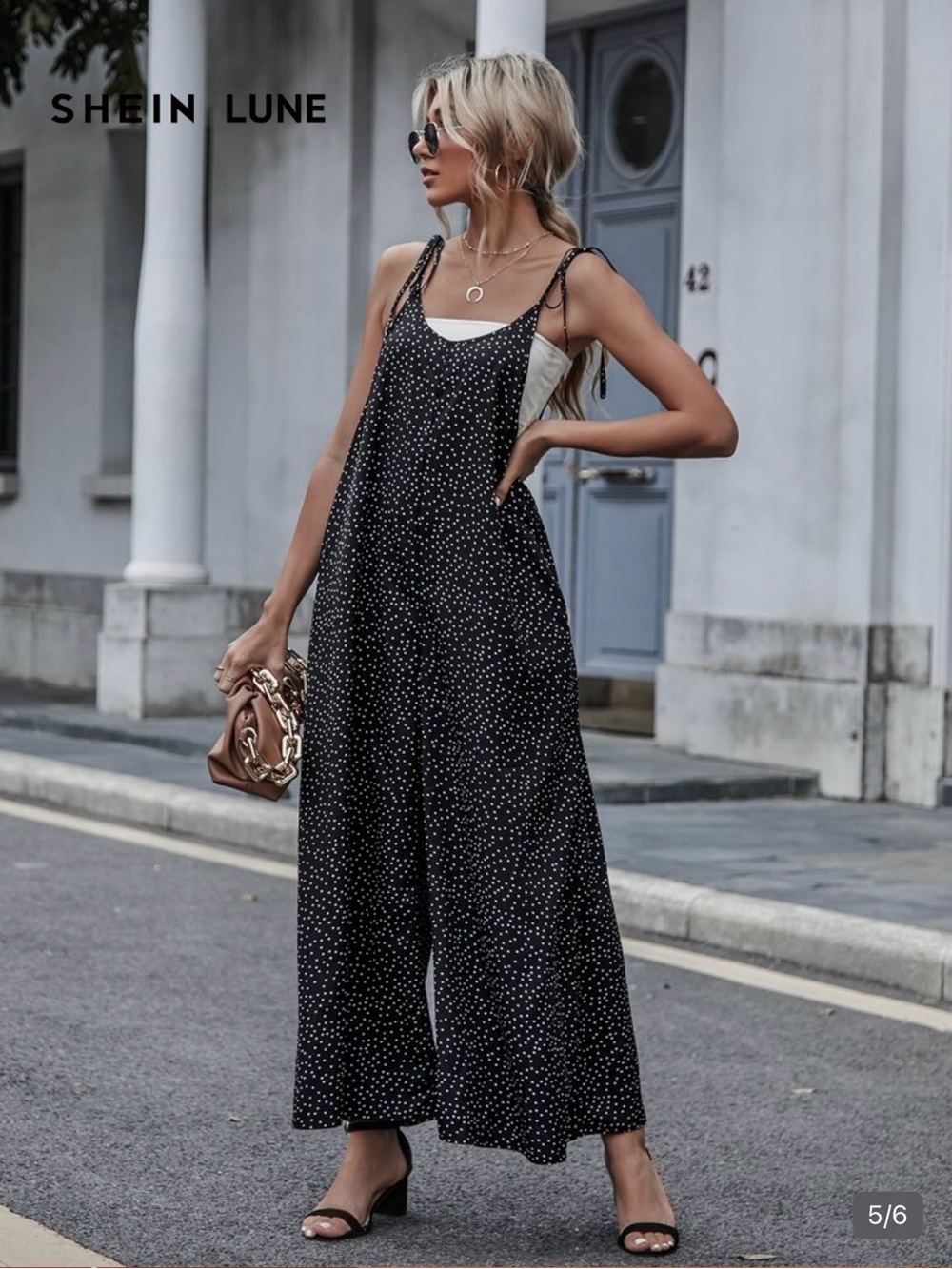 Black Polka Dot jumper with Tie Straps